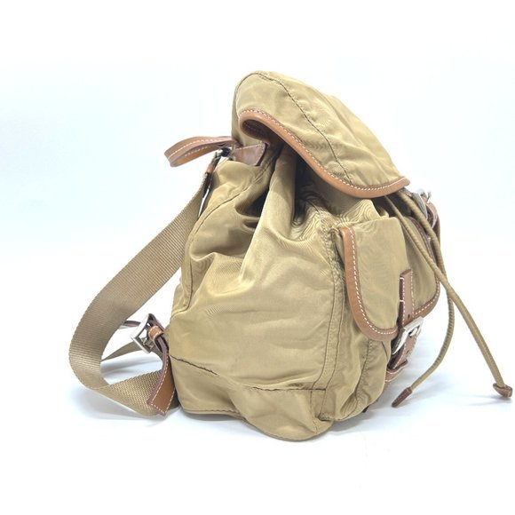 PRADA Prada Logo Plate Double Pocket Backpack Nylon Women's Brown - Picture 3 of 10